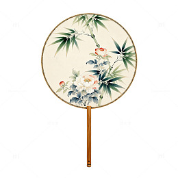 中国风圆形团扇花卉图案