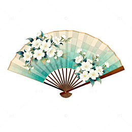 古典花卉折扇图案装饰设计素材