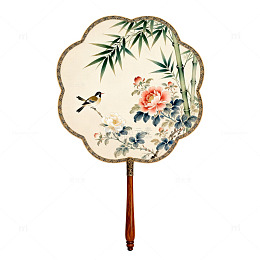 中国风团扇花鸟绘画素材