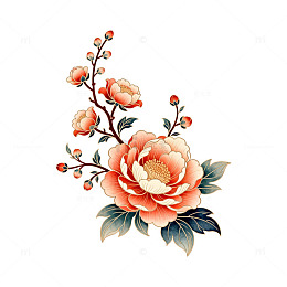传统刺绣风格牡丹花图案设计素材