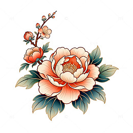 工笔牡丹花卉图案设计素材