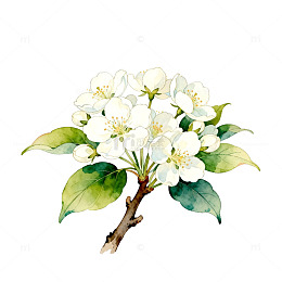 水彩风格梨花插画