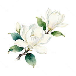 水彩白玉兰花枝插画