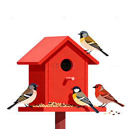 卡通鸟屋插画