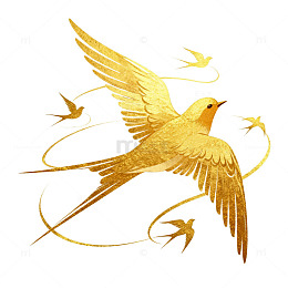 金色飞鸟图案艺术装饰元素