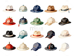 多样款式水彩帽子插画