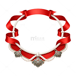 红绳丝带花环装饰素材