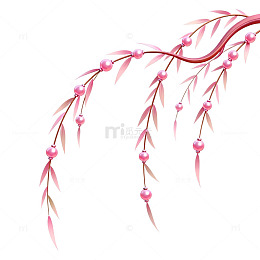柳枝粉花装饰画设计素材