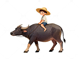 卡通农夫骑水牛