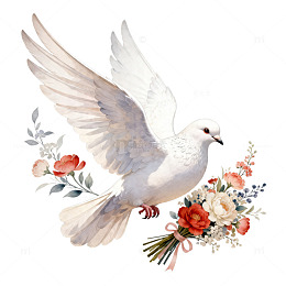 白鸽与花卉图案插画