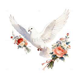 白鸽鲜花艺术插画