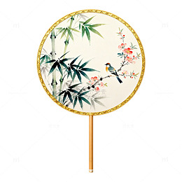 中式花鸟圆形团扇装饰画