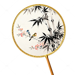 中国风水墨花鸟团扇