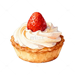 水彩草莓奶油挞插画素材