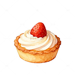 水彩风格草莓奶油挞插画