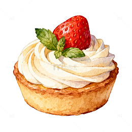 水彩甜点草莓塔