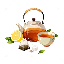 插画风格茶具静物设计素材