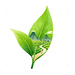绿叶茶园山水图艺术设计