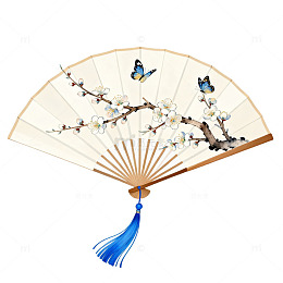 古风折扇花鸟图案装饰画