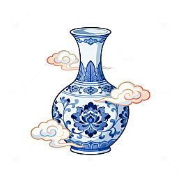 青花瓷风格花瓶插画