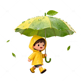 卡通雨中漫步童趣插画