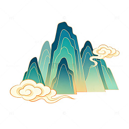国潮风山水画云纹装饰图案