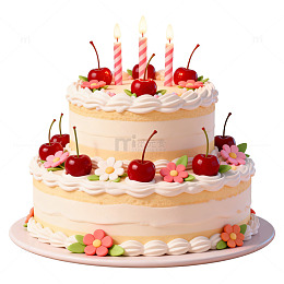 精致双层樱桃生日蛋糕装饰素材