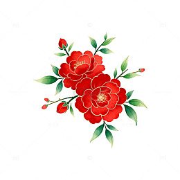 水墨红花装饰画设计素材