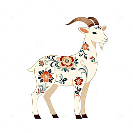 花卉装饰山羊插画