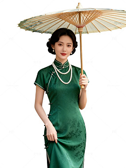 旗袍美女撑伞