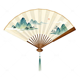 中国风山水折扇图案设计元素