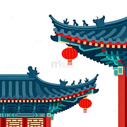 传统中式建筑插画