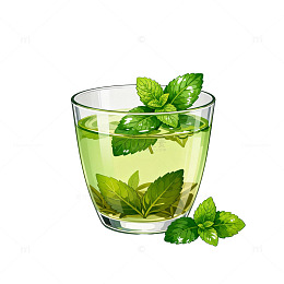 薄荷绿茶清新插画