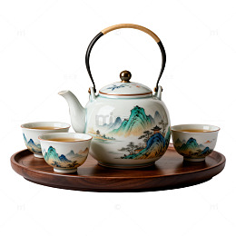 山水茶具中国风瓷壶茶杯套装