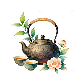 水彩茶具插画素材