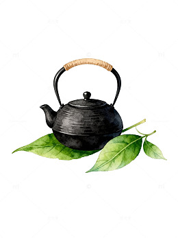 水墨风格茶壶插画设计元素