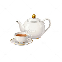 陶瓷茶壶茶杯插画素材