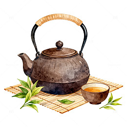 水彩茶韵茶具插画设计素材