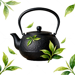 水墨茶叶壶插图设计素材