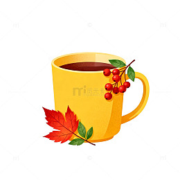 秋日暖茶插画设计