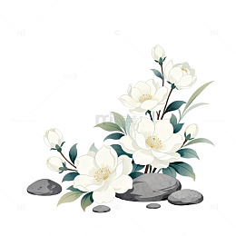淡雅白花山石插画