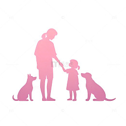 粉色剪影家庭宠物图案
