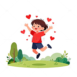 卡通儿童欢乐跳跃插画