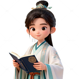 古风少女读书插画设计素材