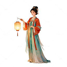 古风女子灯笼插画素材