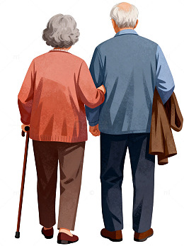 温馨老年夫妇插画