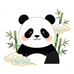 卡通熊猫竹子祥云插画