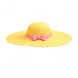 黄色帽子粉色蝴蝶结卡通插画