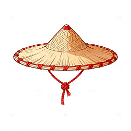 传统草帽农民风格手绘插画