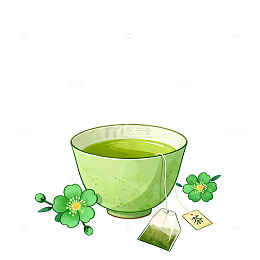 抹茶插画风格茶文化元素设计素材